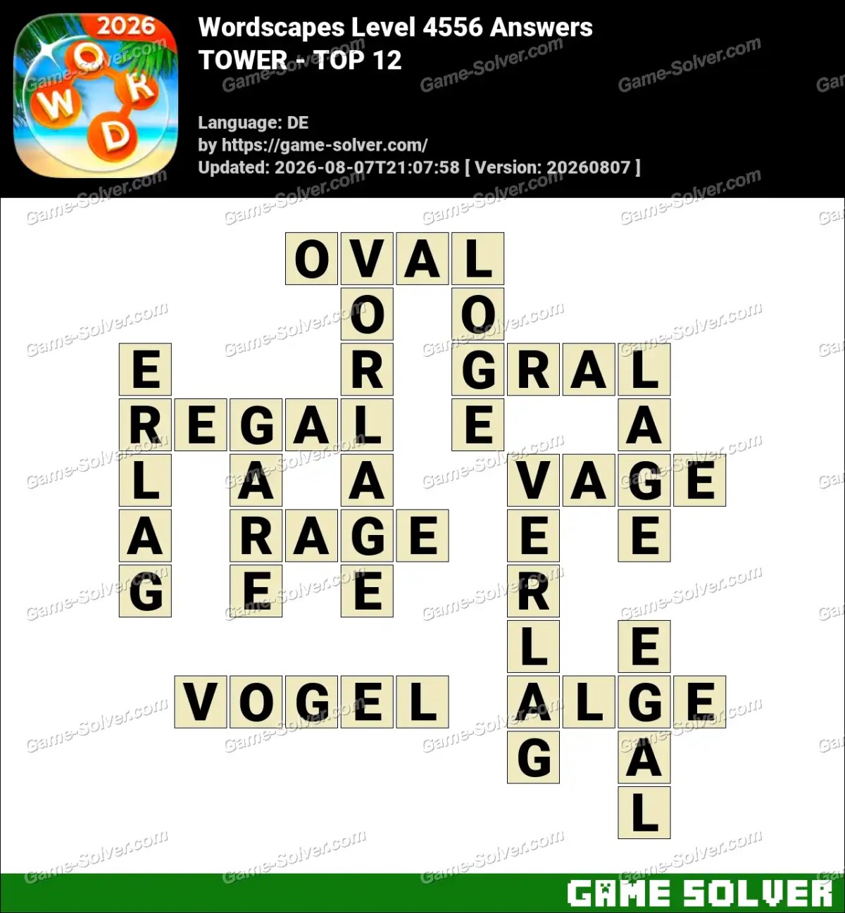 Wordscapes Deutsche Level 4556 Answers — TOWER - TOP 12