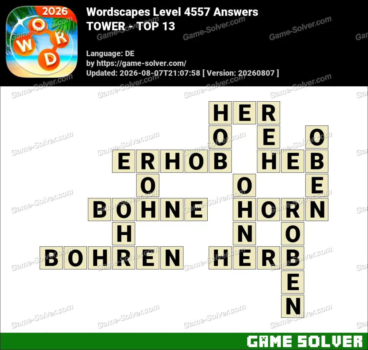 Wordscapes Deutsche Level 4557 Answers — TOWER - TOP 13