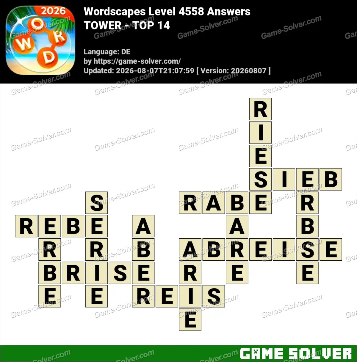 Wordscapes Deutsche Level 4558 Answers — TOWER - TOP 14 Wordscapes Deutsche Level 4558 Answers — TOWER - TOP 14