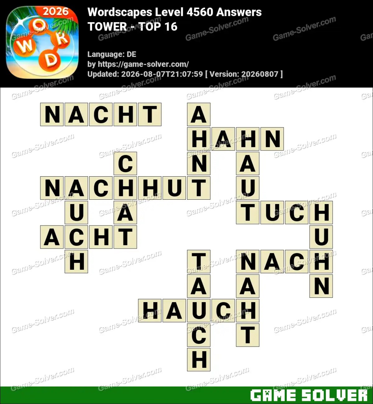 Wordscapes Deutsche Level 4560 Answers — TOWER - TOP 16