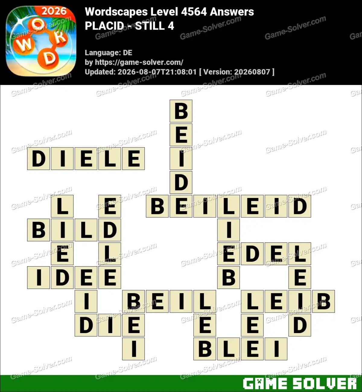 Wordscapes Deutsche Level 4564 Answers — PLACID - STILL 4 Wordscapes Deutsche Level 4564 Answers — PLACID - STILL 4