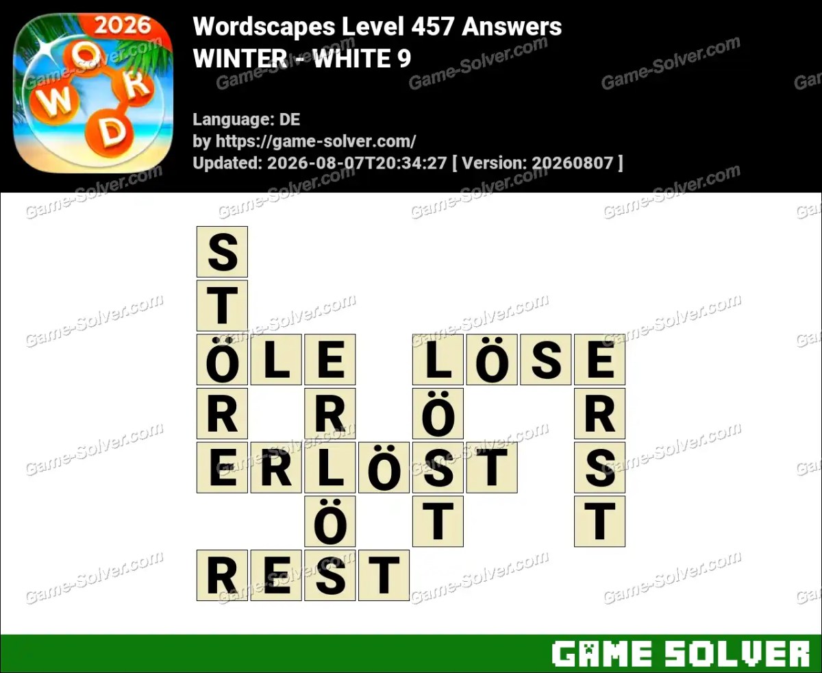 Wordscapes Deutsche Level 457 Answers — WINTER - WHITE 9