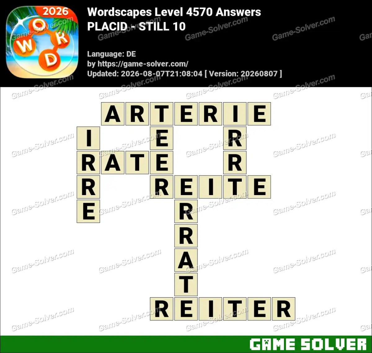 Wordscapes Deutsche Level 4570 Answers — PLACID - STILL 10