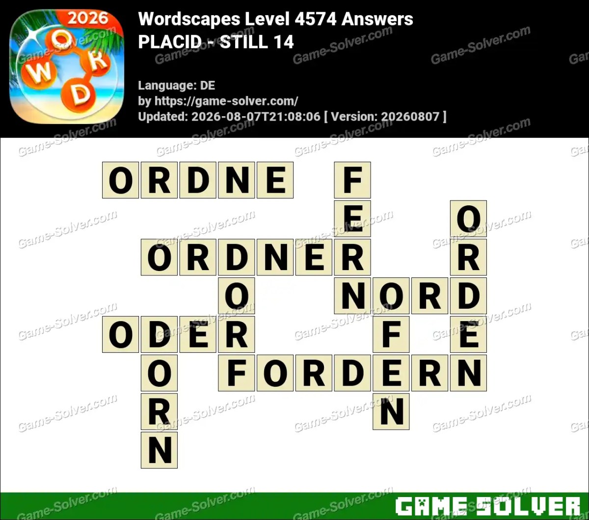 Wordscapes Deutsche Level 4574 Answers — PLACID - STILL 14 Wordscapes Deutsche Level 4574 Answers — PLACID - STILL 14