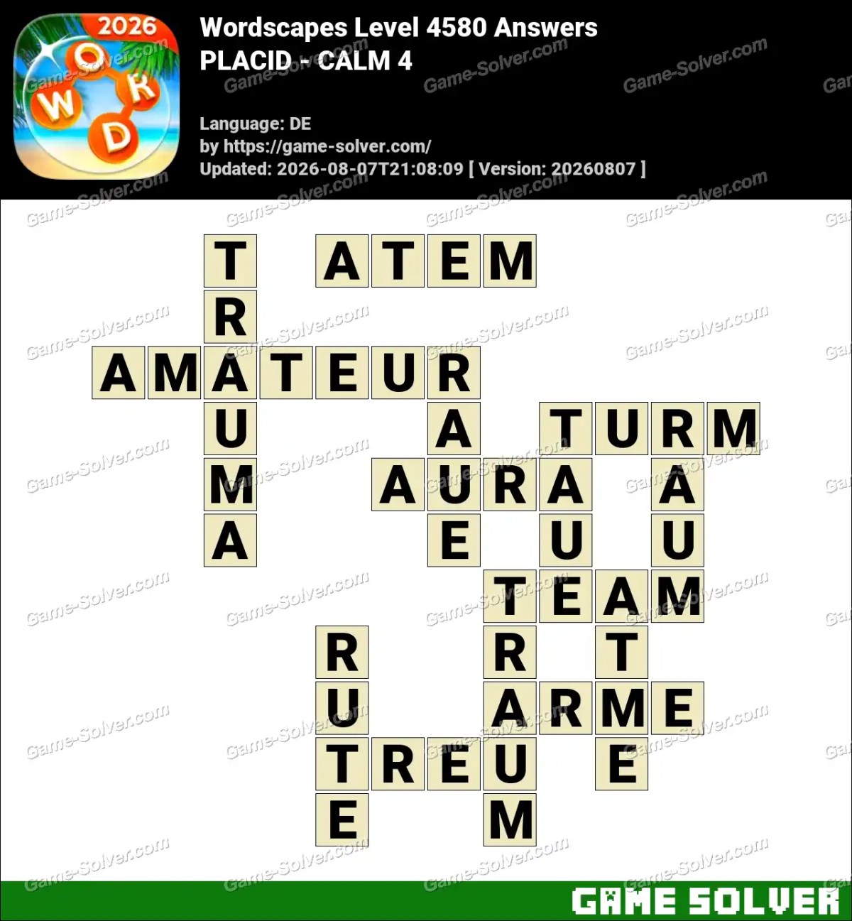 Wordscapes Deutsche Level 4580 Answers — PLACID - CALM 4 Wordscapes Deutsche Level 4580 Answers — PLACID - CALM 4