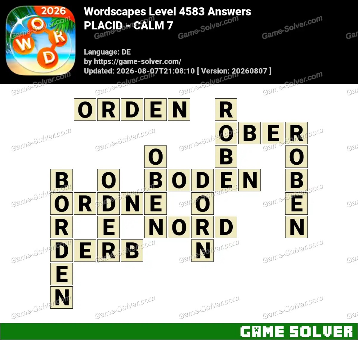 Wordscapes Deutsche Level 4583 Answers — PLACID - CALM 7 Wordscapes Deutsche Level 4583 Answers — PLACID - CALM 7