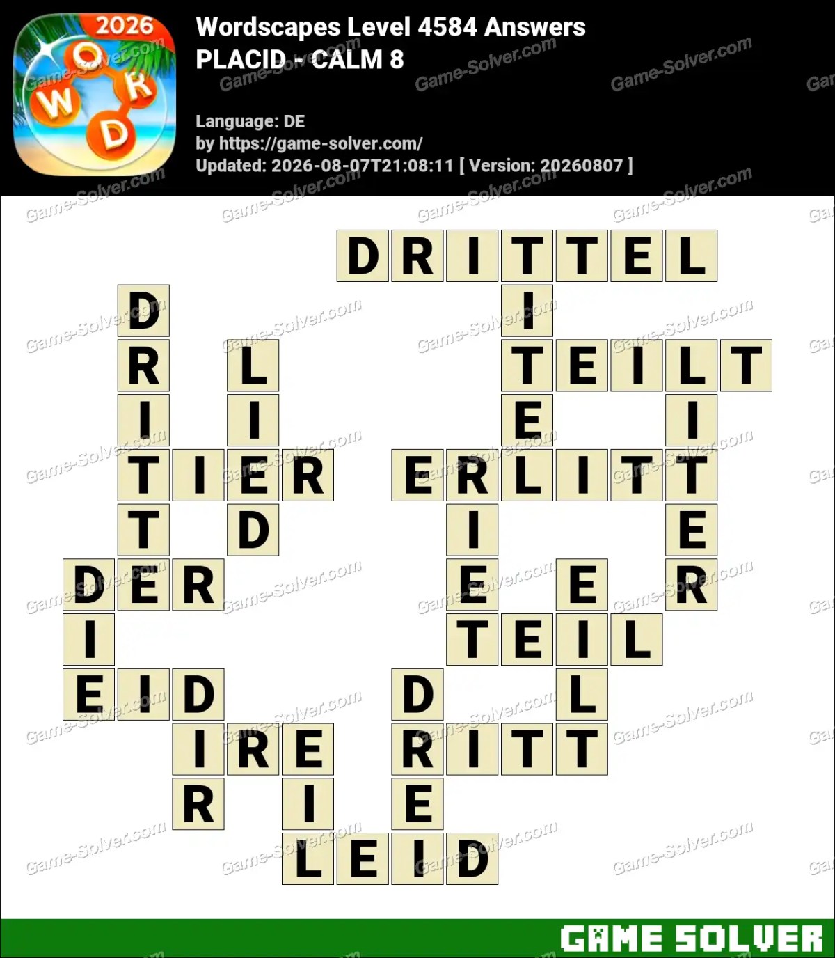 Wordscapes Deutsche Level 4584 Answers — PLACID - CALM 8 Wordscapes Deutsche Level 4584 Answers — PLACID - CALM 8