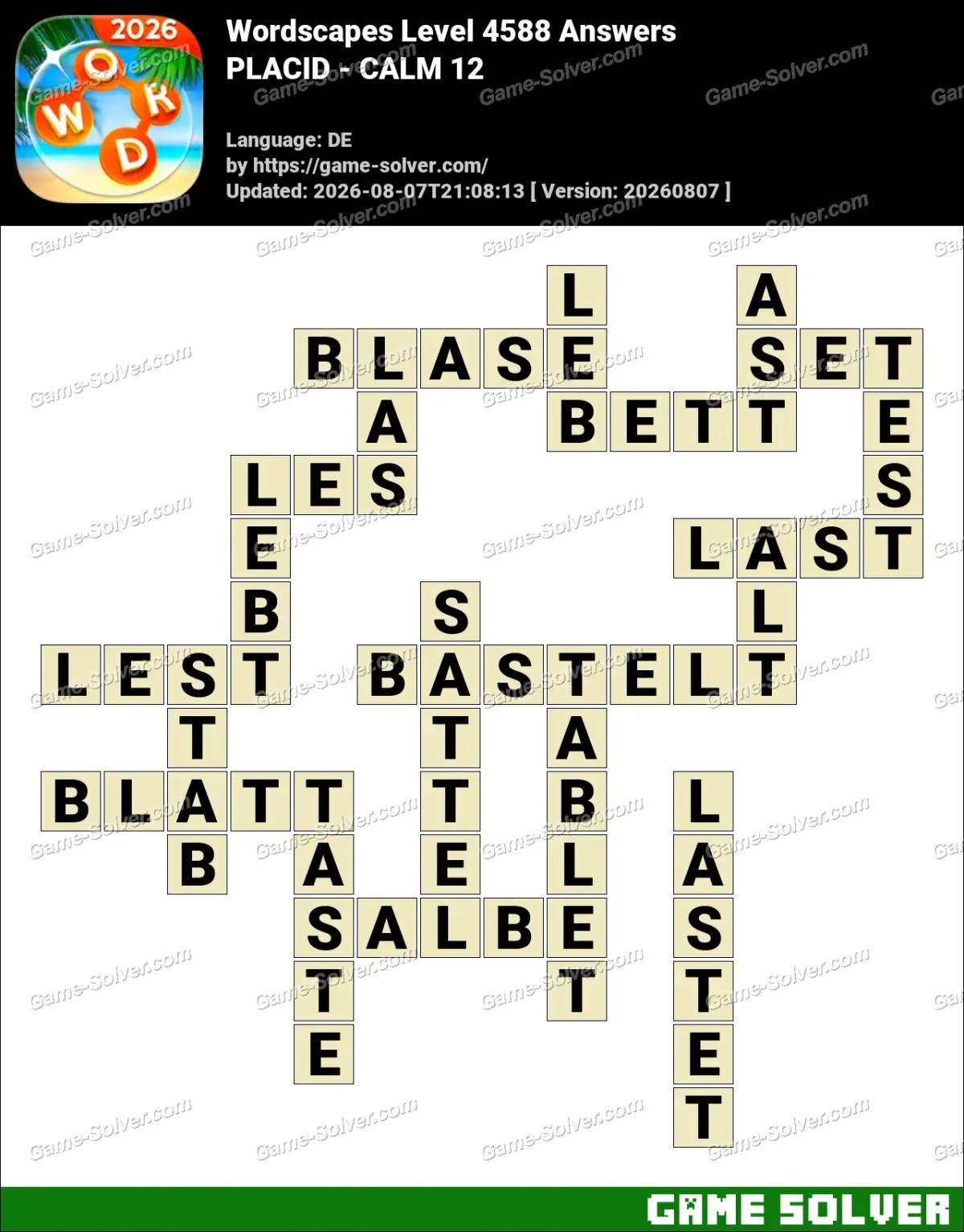 Wordscapes Deutsche Level 4588 Answers — PLACID - CALM 12
