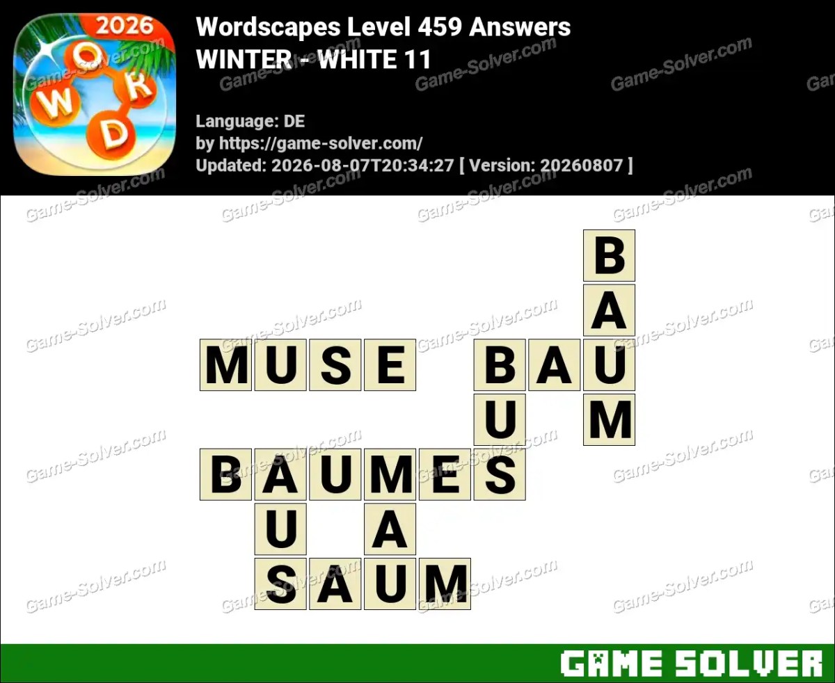 Wordscapes Deutsche Level 459 Answers — WINTER - WHITE 11
