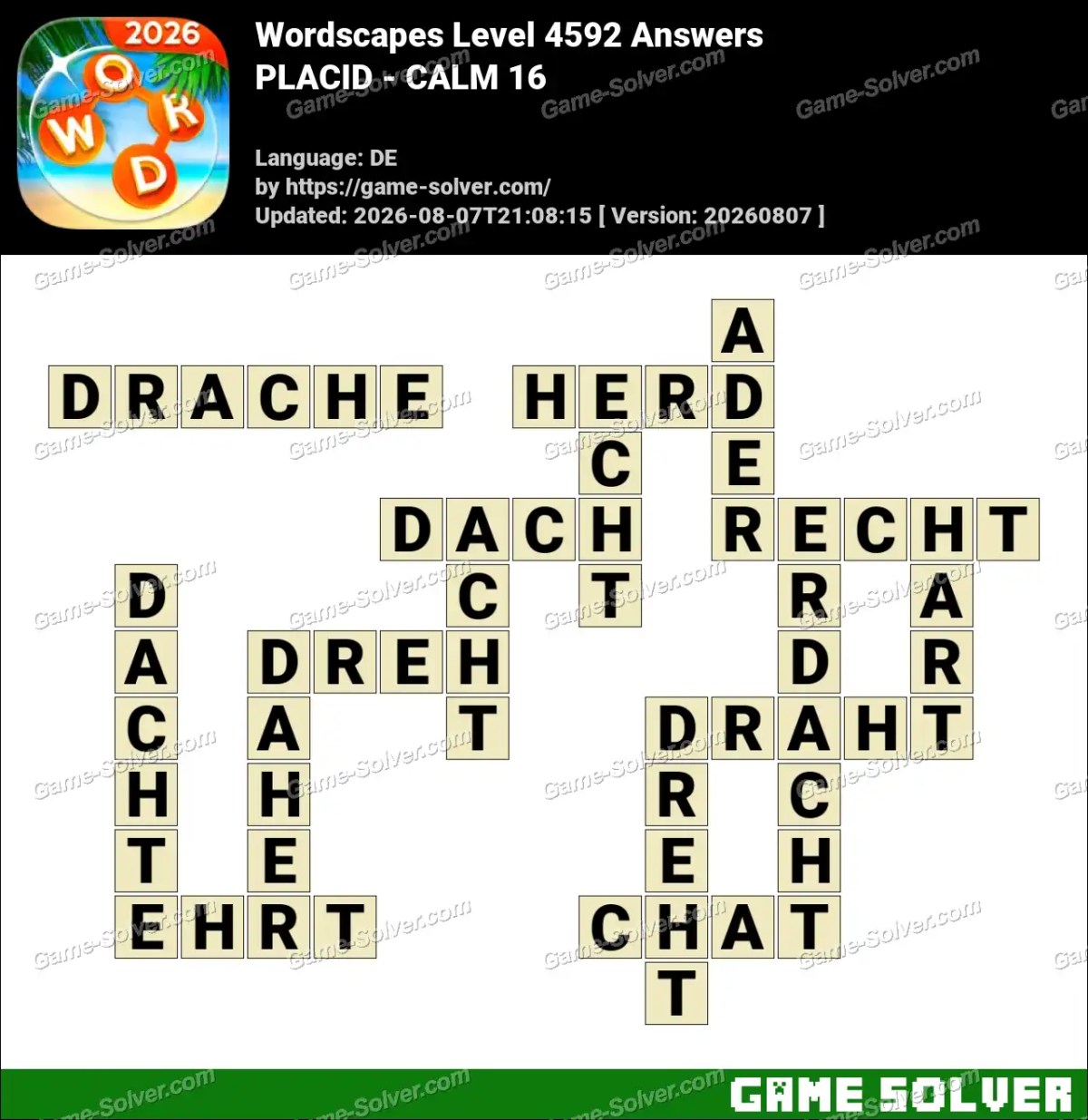 Wordscapes Deutsche Level 4592 Answers — PLACID - CALM 16