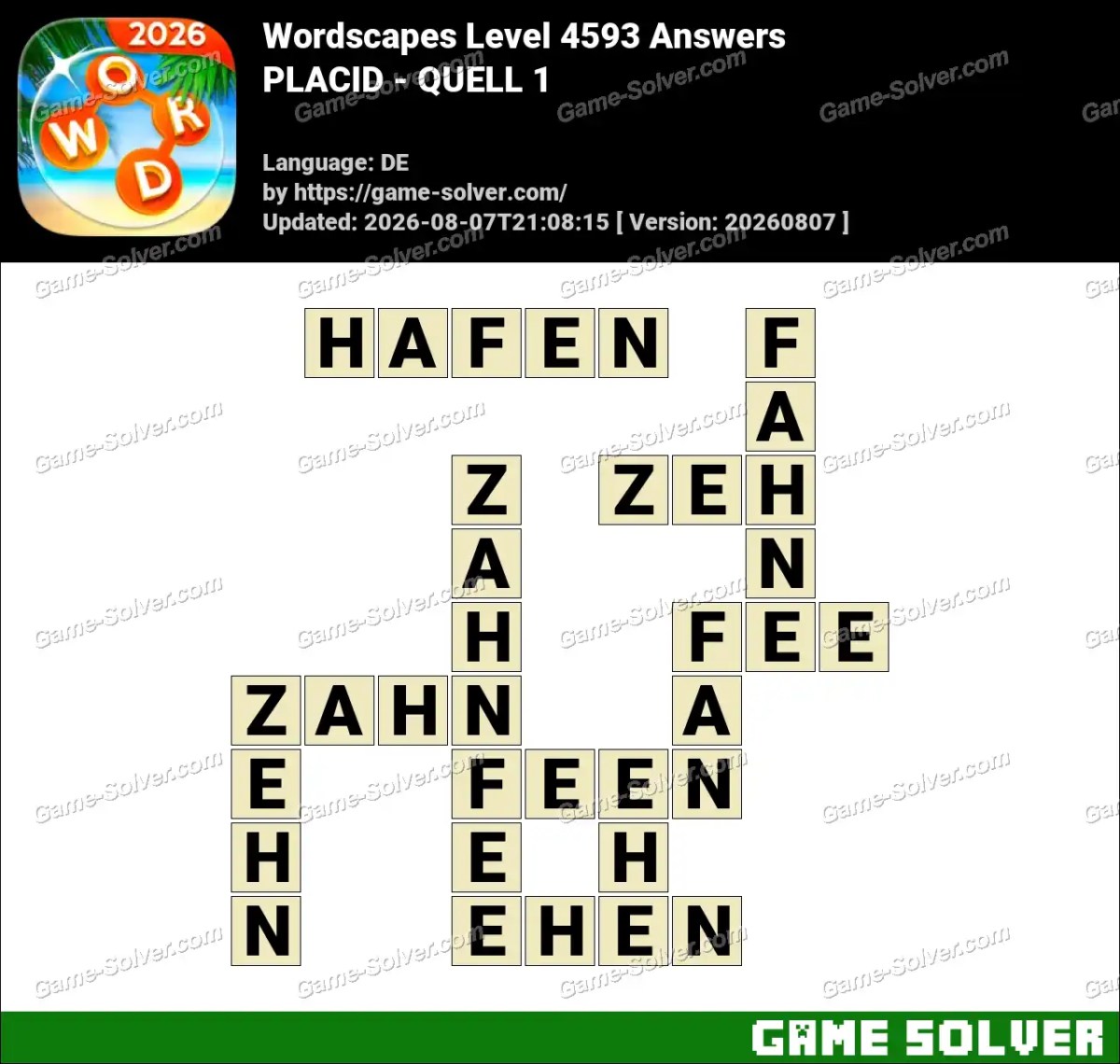 Wordscapes Deutsche Level 4593 Answers — PLACID - QUELL 1