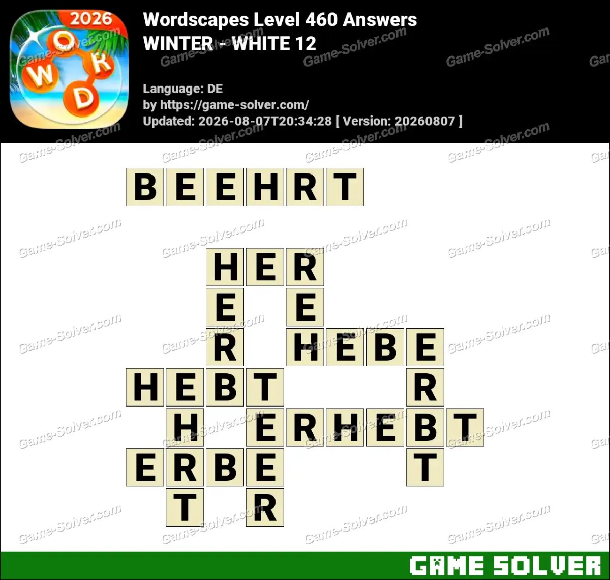 Wordscapes Deutsche Level 460 Answers — WINTER - WHITE 12