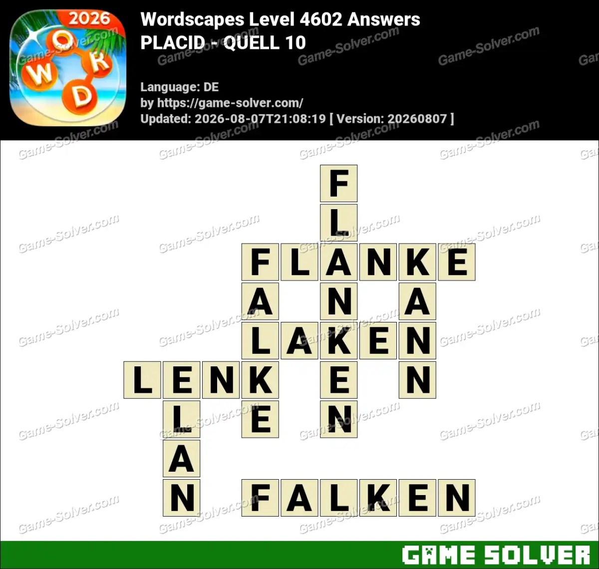 Wordscapes Deutsche Level 4602 Answers — PLACID - QUELL 10 Wordscapes Deutsche Level 4602 Answers — PLACID - QUELL 10