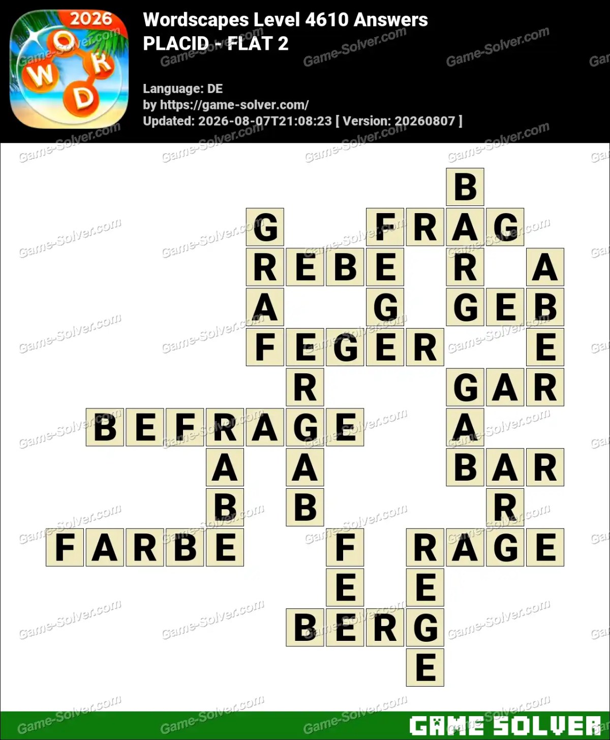 Wordscapes Deutsche Level 4610 Answers — PLACID - FLAT 2