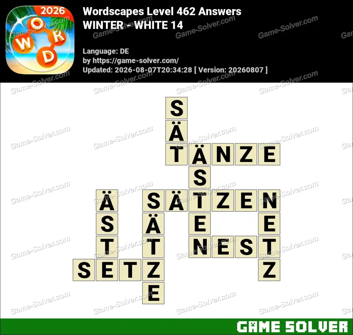 Wordscapes Deutsche Level 462 Answers — WINTER - WHITE 14