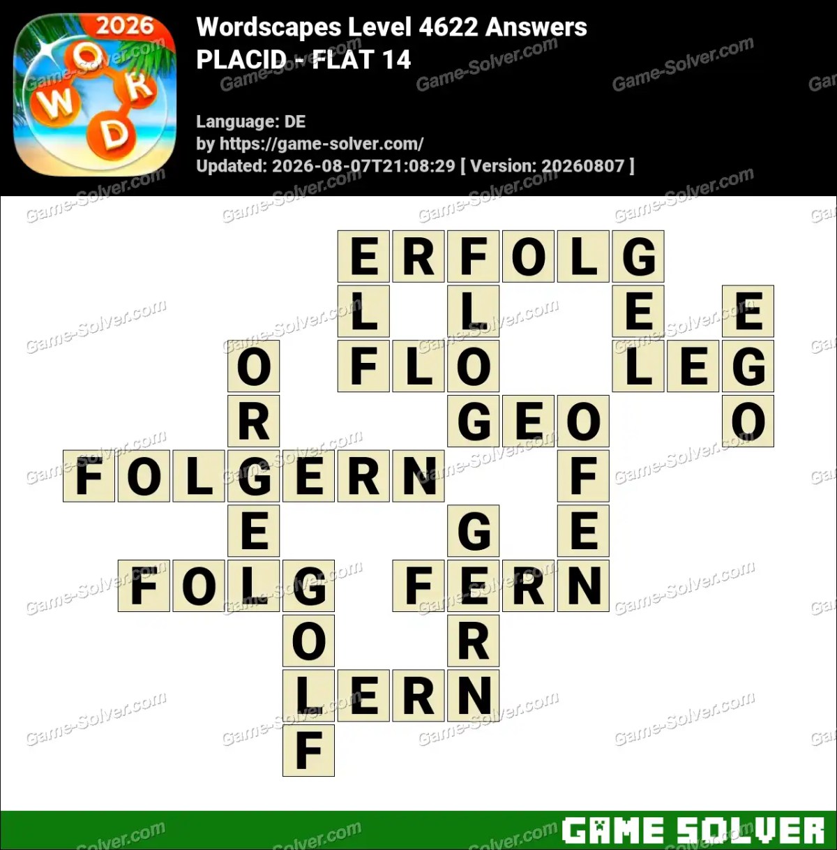 Wordscapes Deutsche Level 4622 Answers — PLACID - FLAT 14 Wordscapes Deutsche Level 4622 Answers — PLACID - FLAT 14