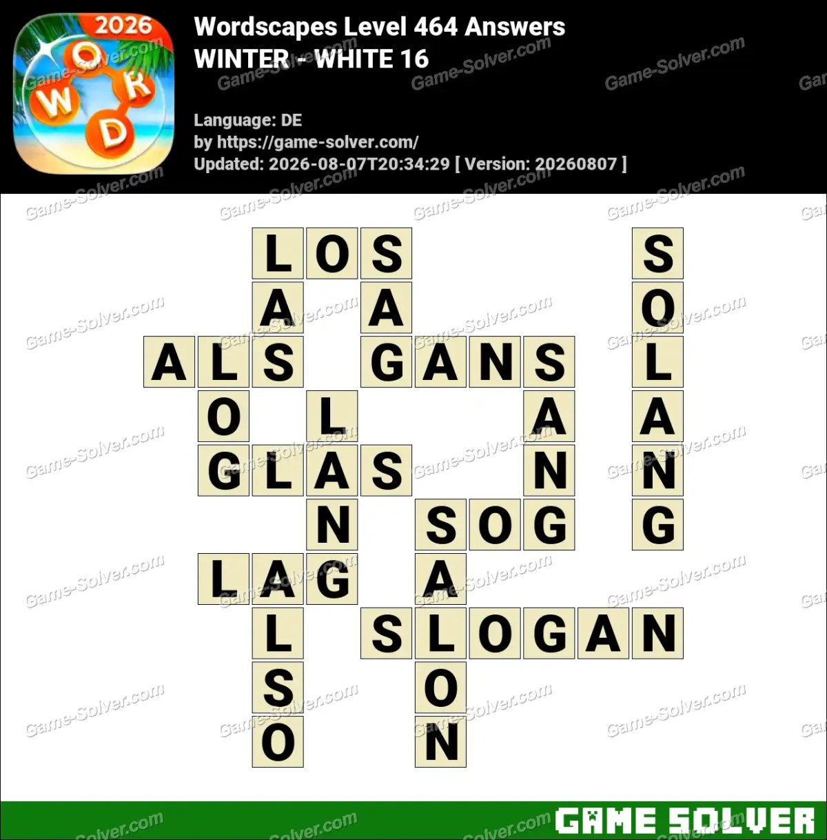 Wordscapes Deutsche Level 464 Answers — WINTER - WHITE 16