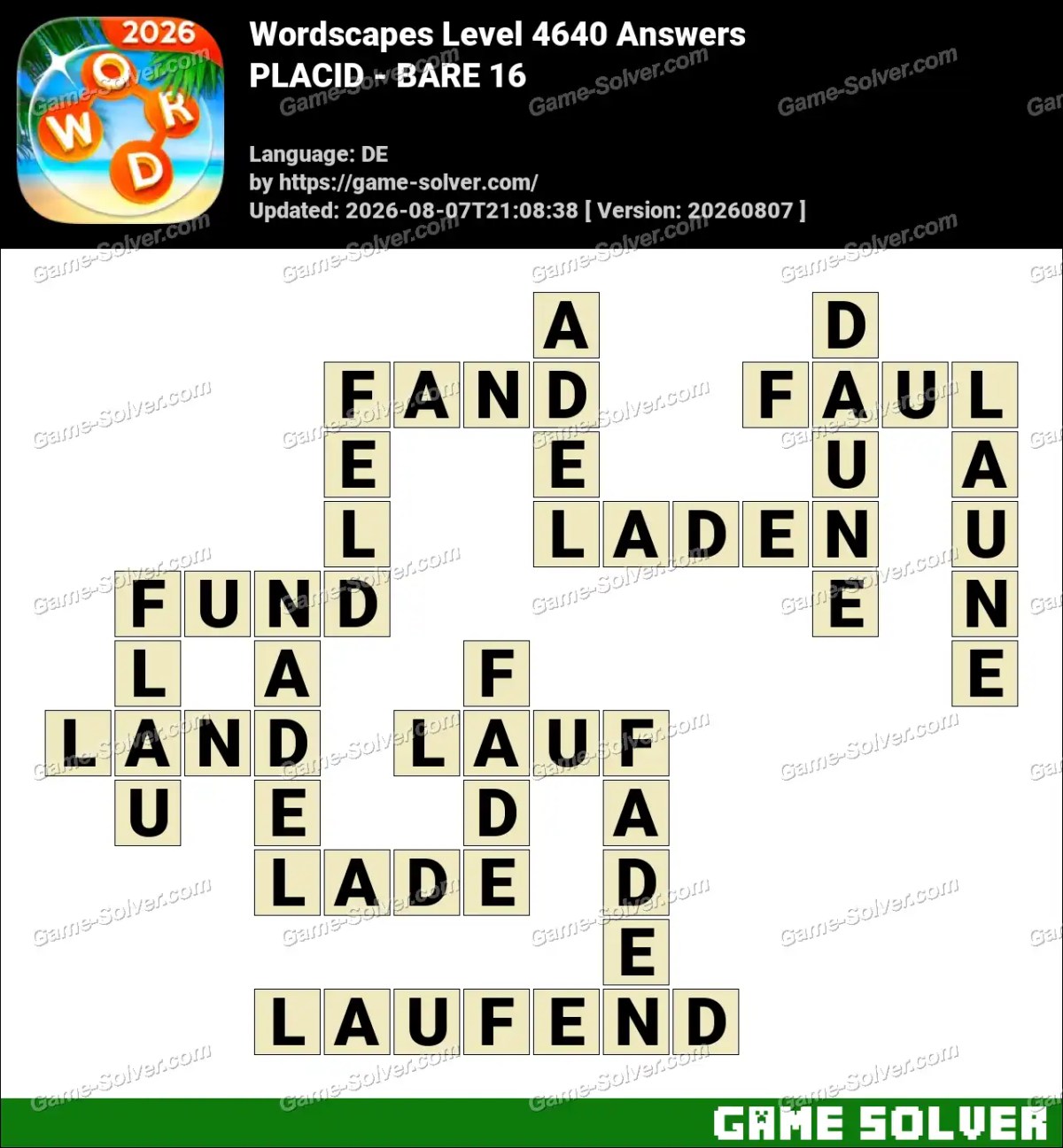 Wordscapes Deutsche Level 4640 Answers — PLACID - BARE 16 Wordscapes Deutsche Level 4640 Answers — PLACID - BARE 16