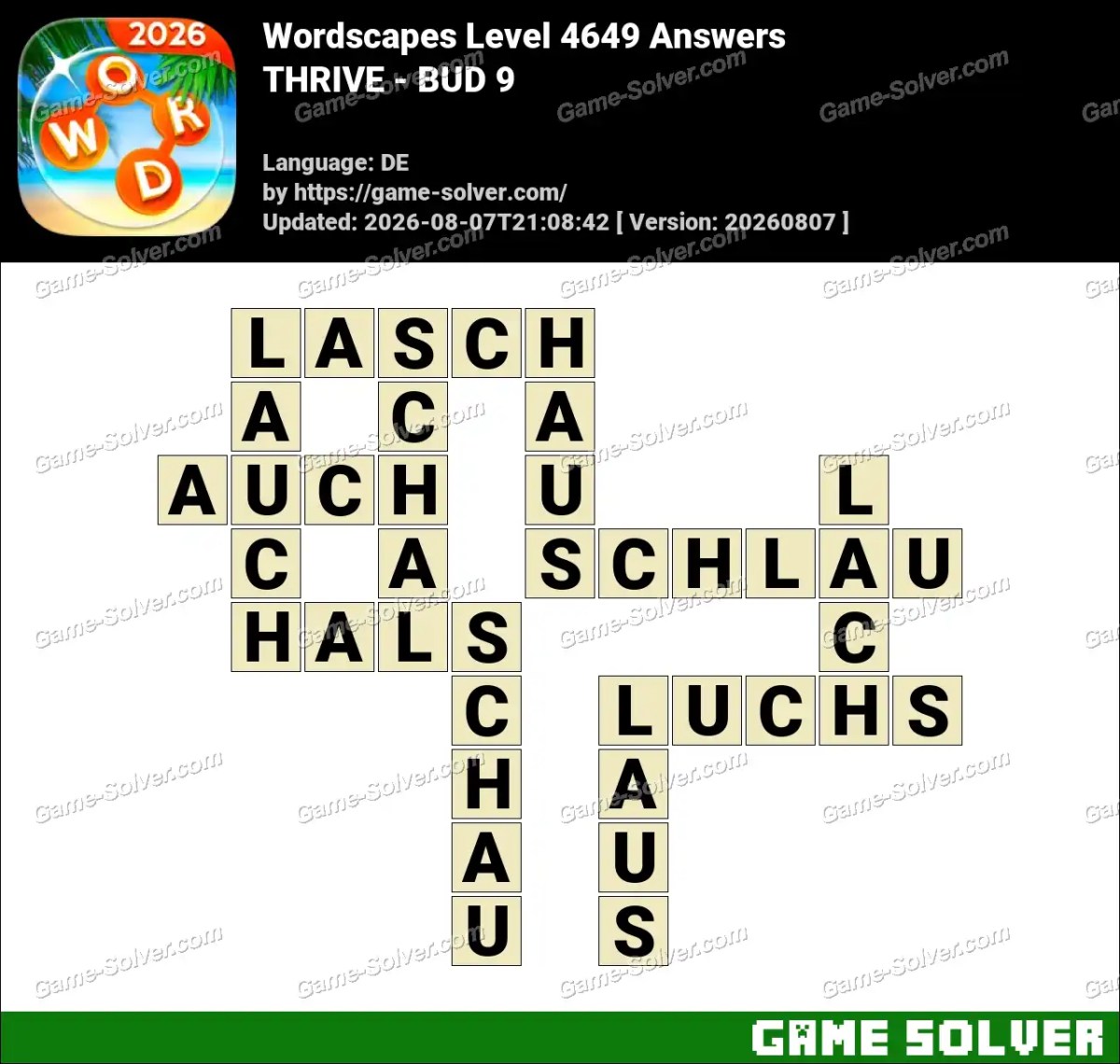 Wordscapes Deutsche Level 4649 Answers — THRIVE - BUD 9