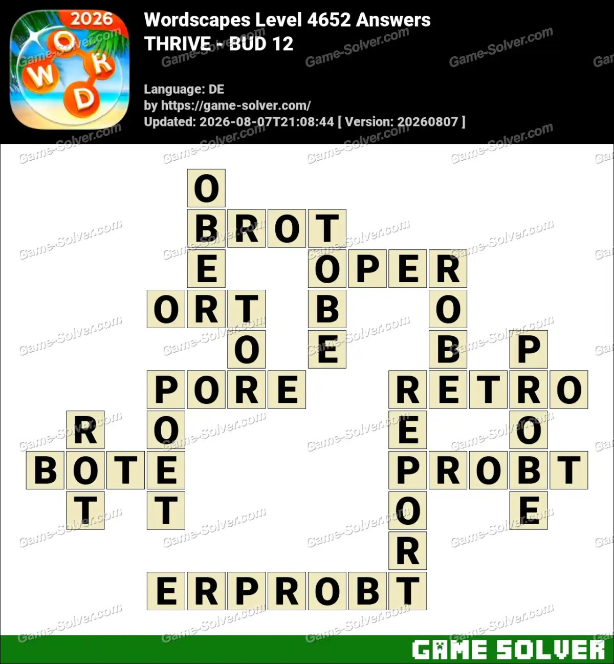 Wordscapes Deutsche Level 4652 Answers — THRIVE - BUD 12