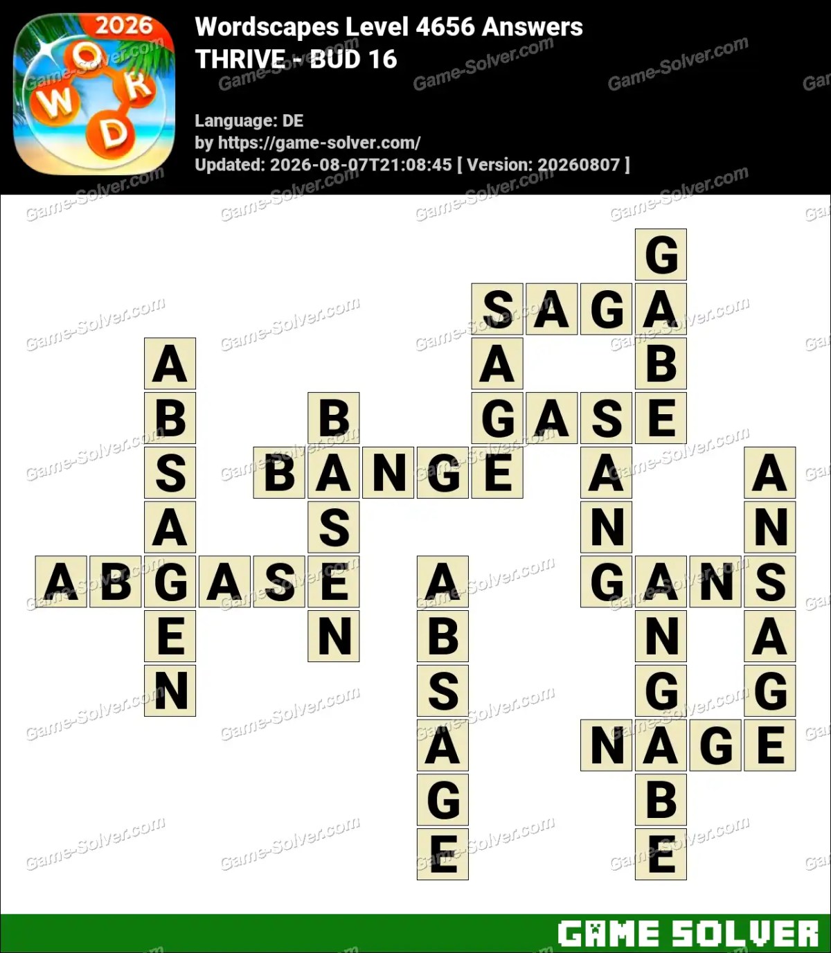 Wordscapes Deutsche Level 4656 Answers — THRIVE - BUD 16