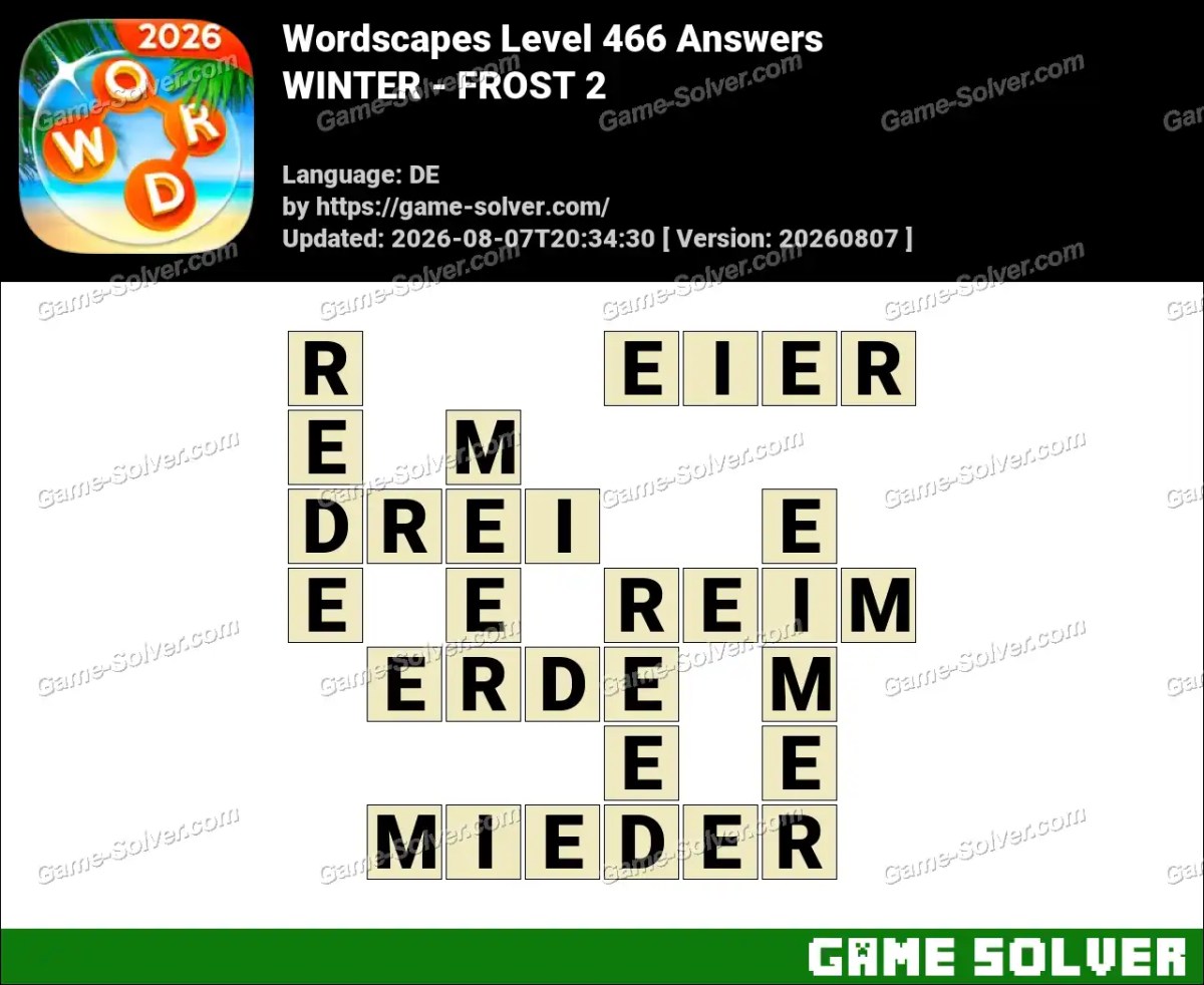 Wordscapes Deutsche Level 466 Answers — WINTER - FROST 2 Wordscapes Deutsche Level 466 Answers — WINTER - FROST 2