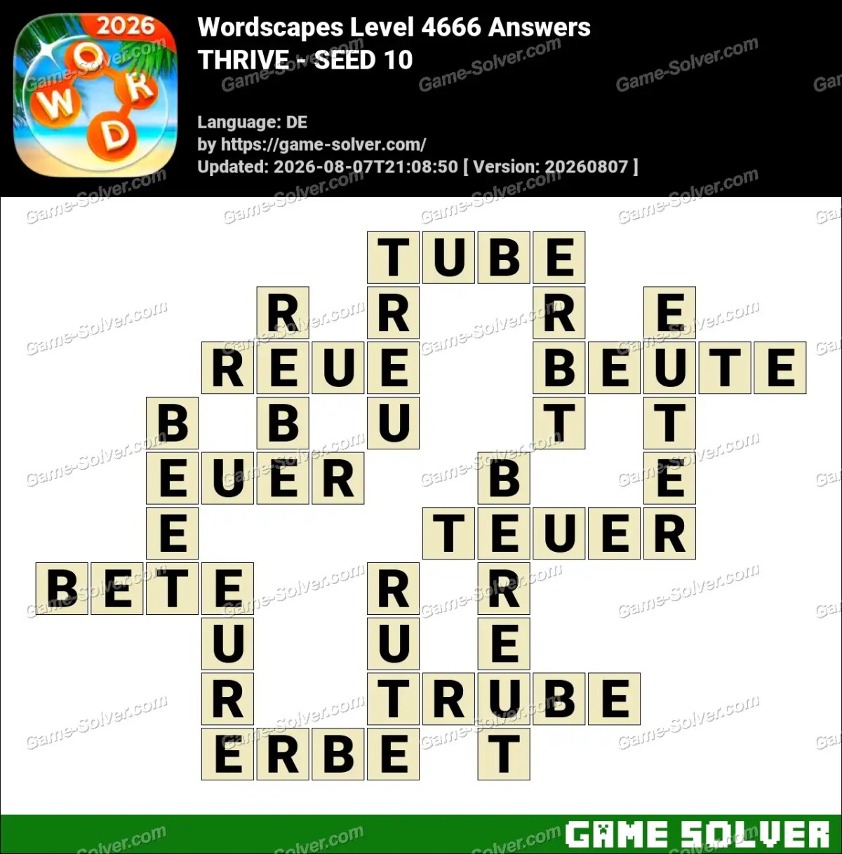 Wordscapes Deutsche Level 4666 Answers — THRIVE - SEED 10