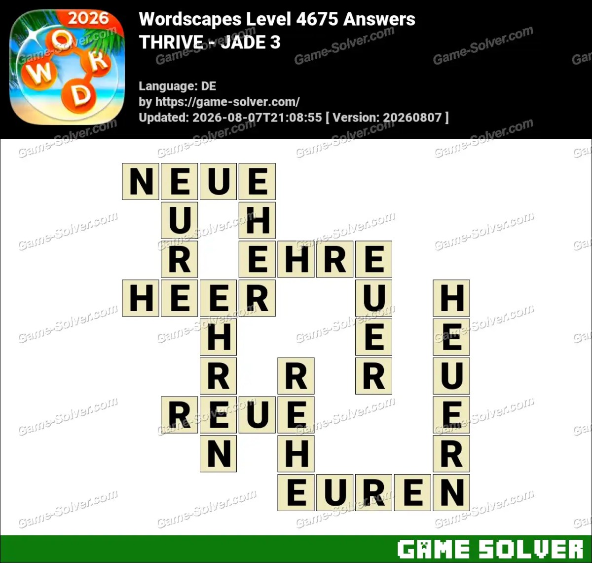 Wordscapes Deutsche Level 4675 Answers — THRIVE - JADE 3 Wordscapes Deutsche Level 4675 Answers — THRIVE - JADE 3