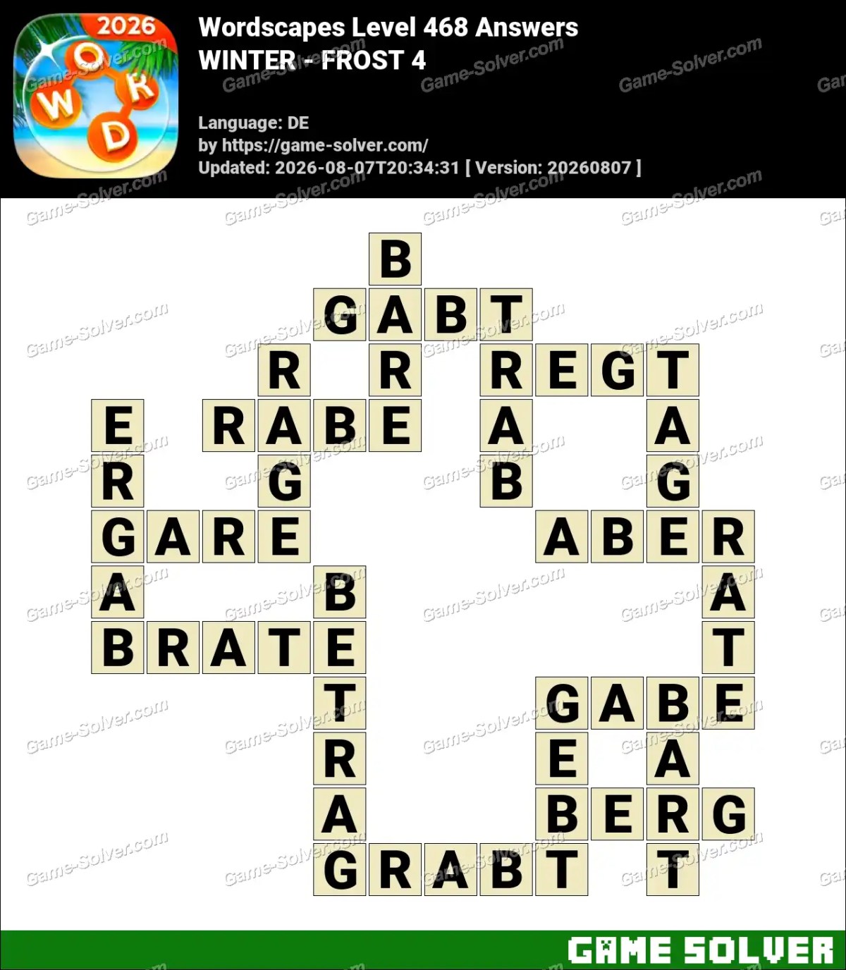 Wordscapes Deutsche Level 468 Answers — WINTER - FROST 4 Wordscapes Deutsche Level 468 Answers — WINTER - FROST 4