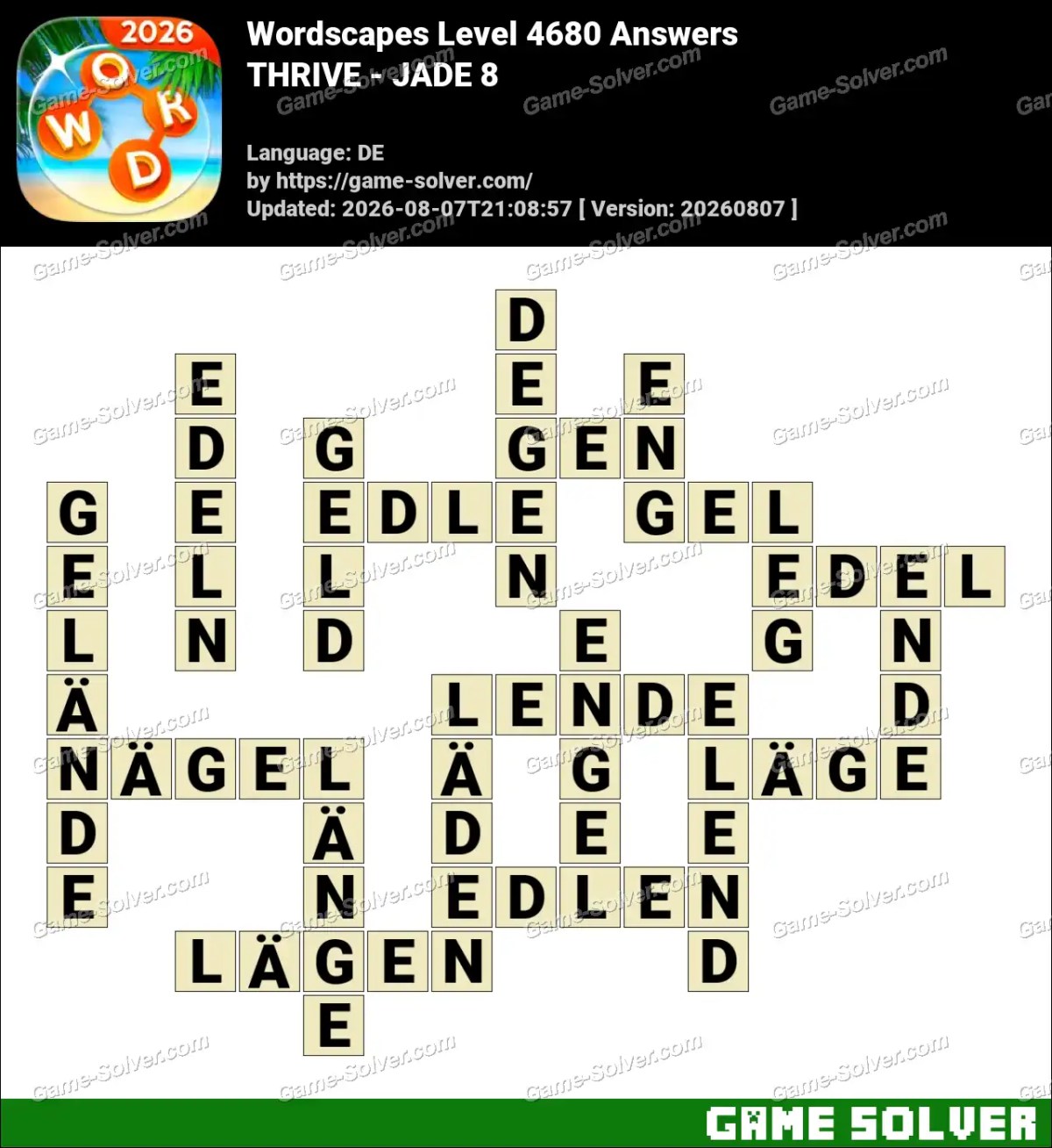 Wordscapes Deutsche Level 4680 Answers — THRIVE - JADE 8