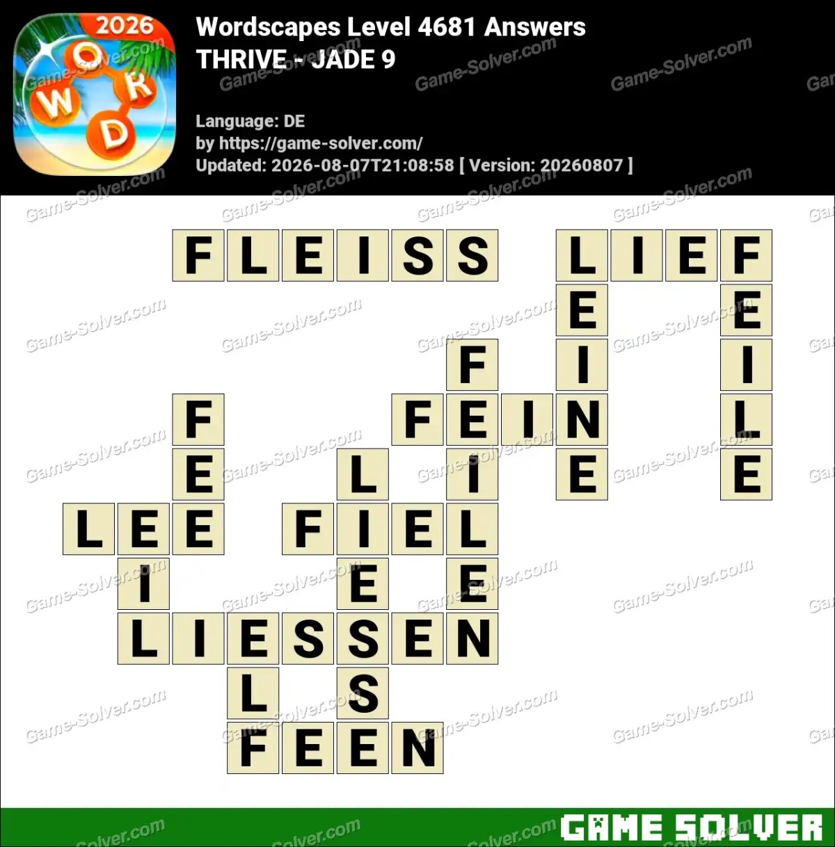 Wordscapes Deutsche Level 4681 Answers — THRIVE - JADE 9