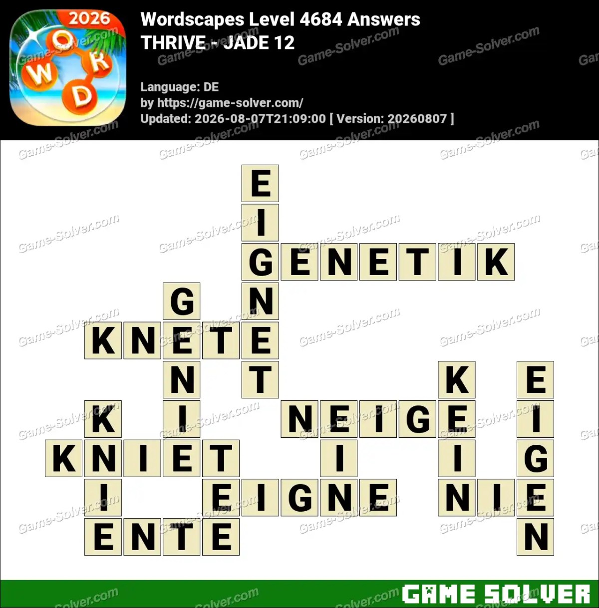Wordscapes Deutsche Level 4684 Answers — THRIVE - JADE 12