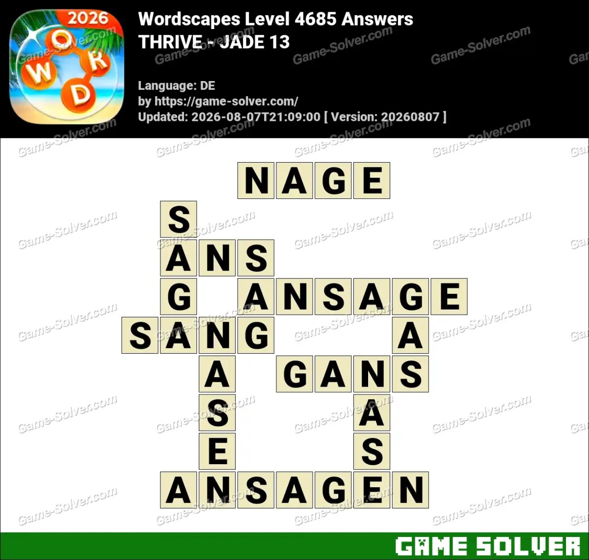 Wordscapes Deutsche Level 4685 Answers — THRIVE - JADE 13