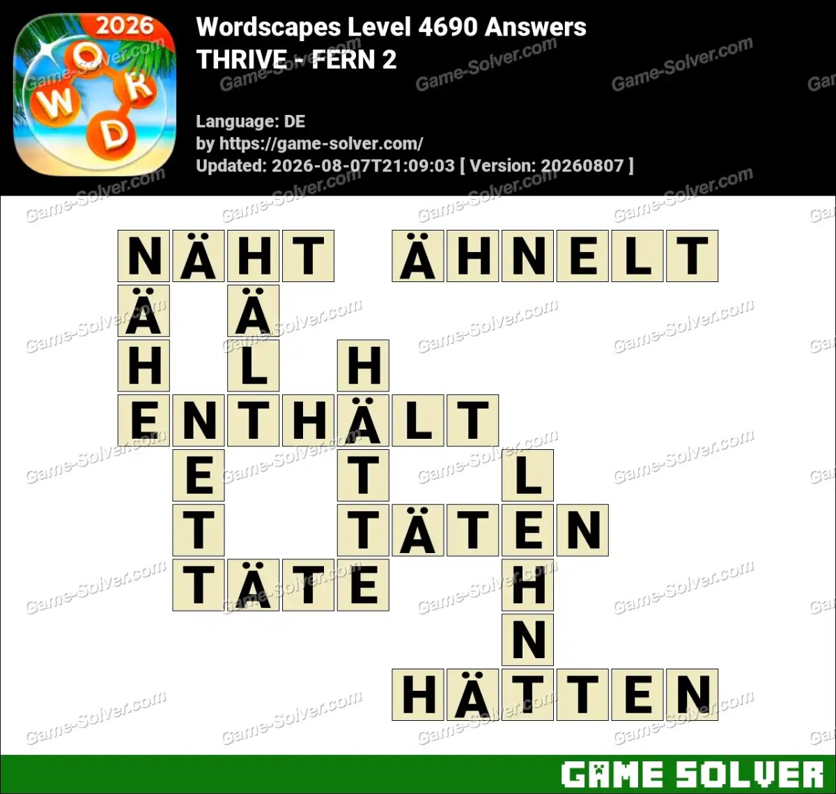 Wordscapes Deutsche Level 4690 Answers — THRIVE - FERN 2