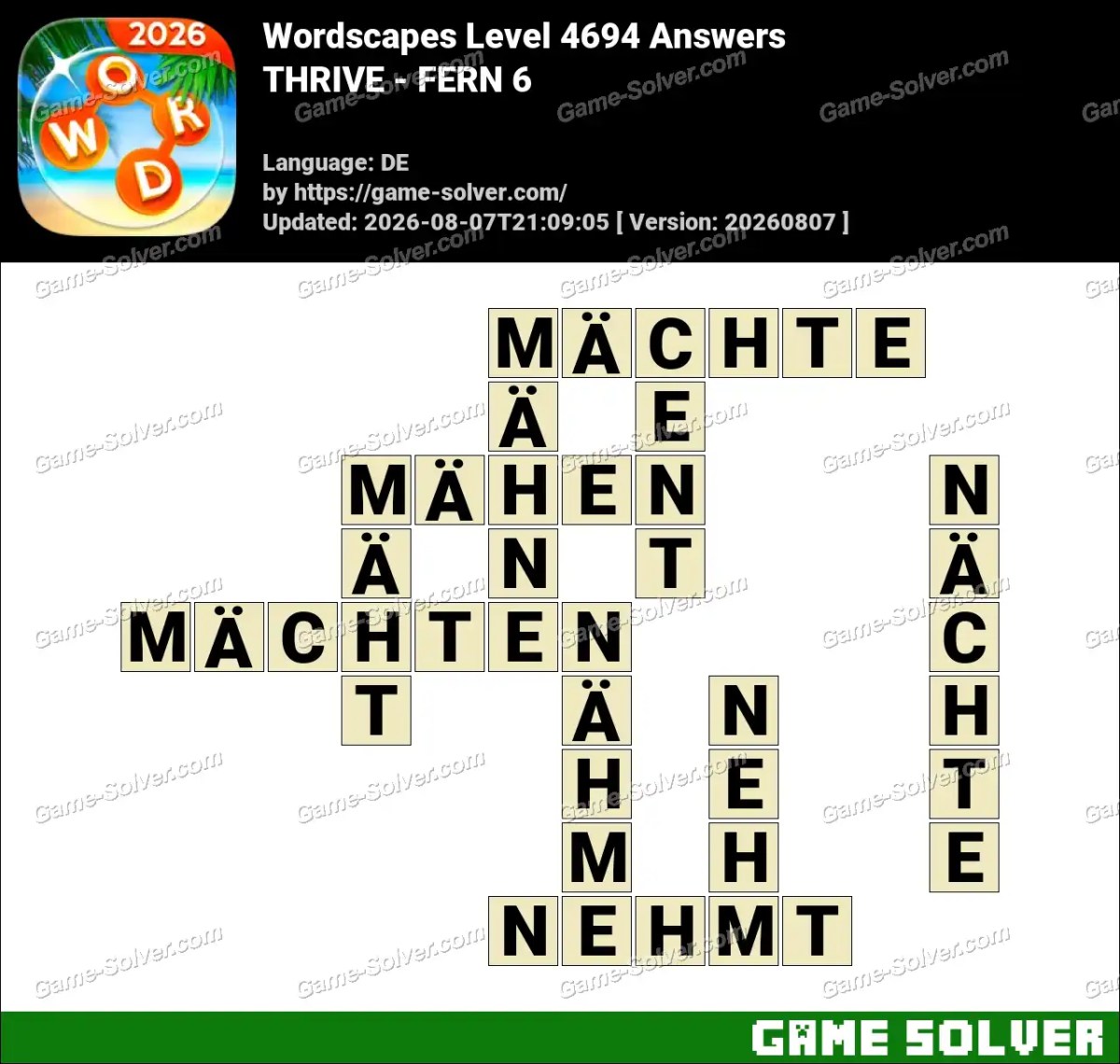 Wordscapes Deutsche Level 4694 Answers — THRIVE - FERN 6