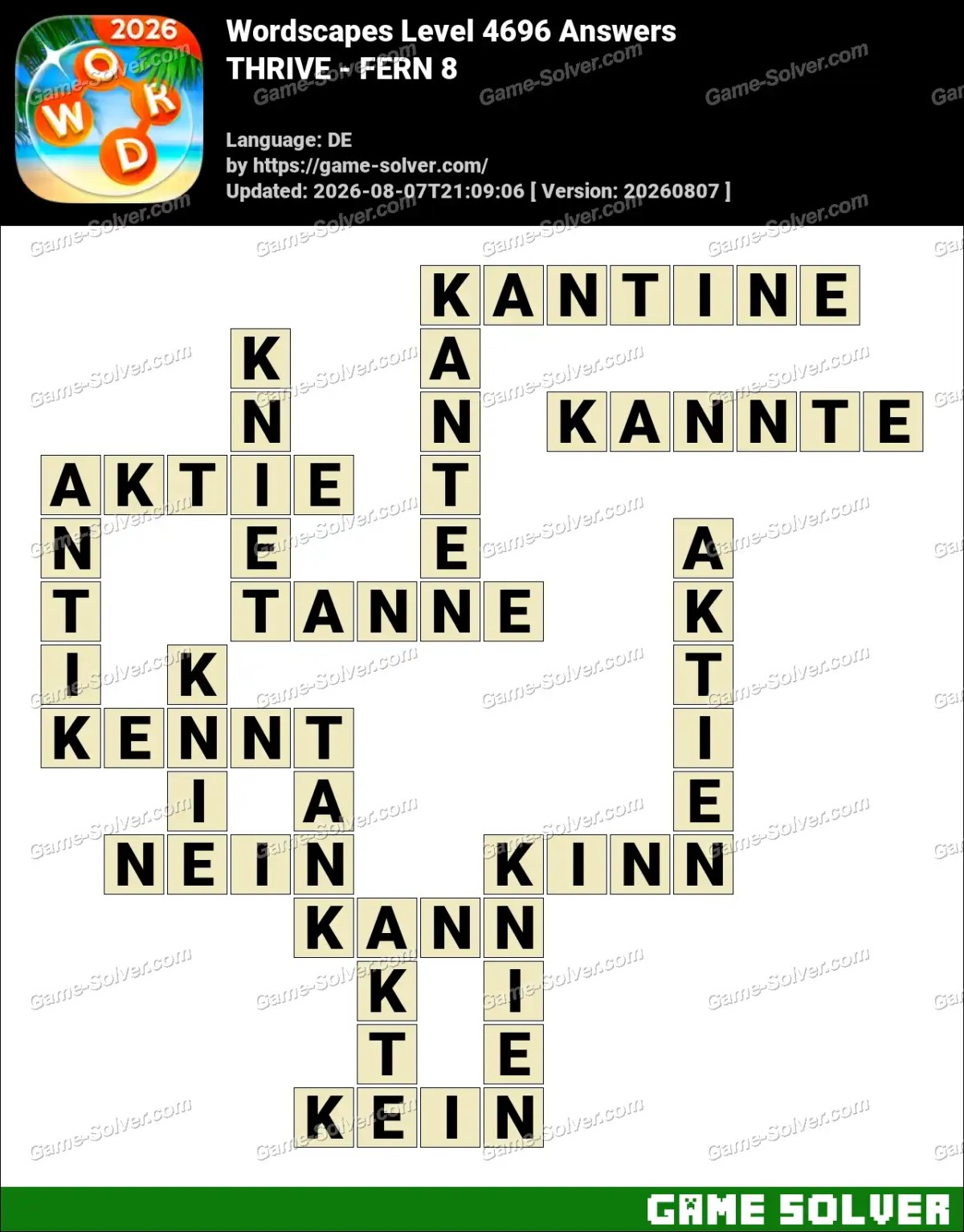 Wordscapes Deutsche Level 4696 Answers — THRIVE - FERN 8