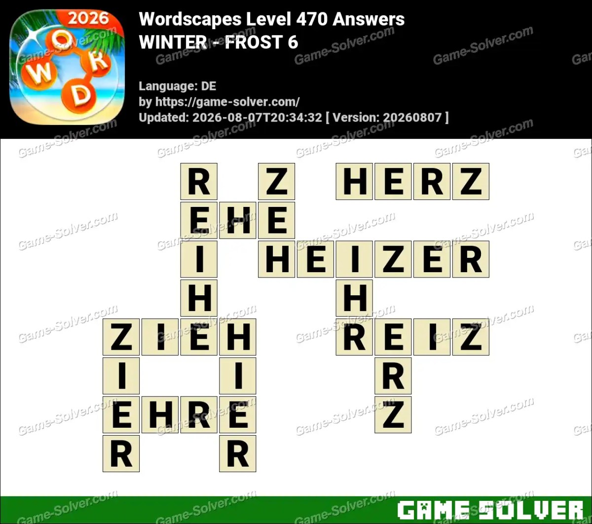 Wordscapes Deutsche Level 470 Answers — WINTER - FROST 6