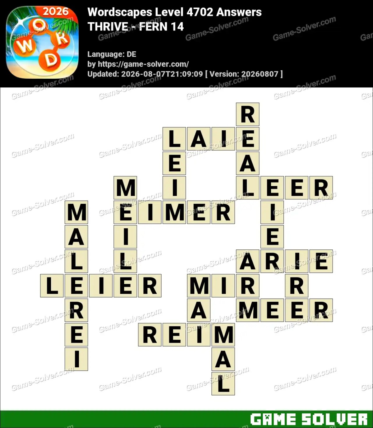 Wordscapes Deutsche Level 4702 Answers — THRIVE - FERN 14