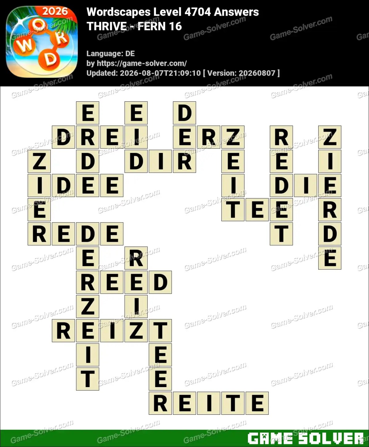 Wordscapes Deutsche Level 4704 Answers — THRIVE - FERN 16