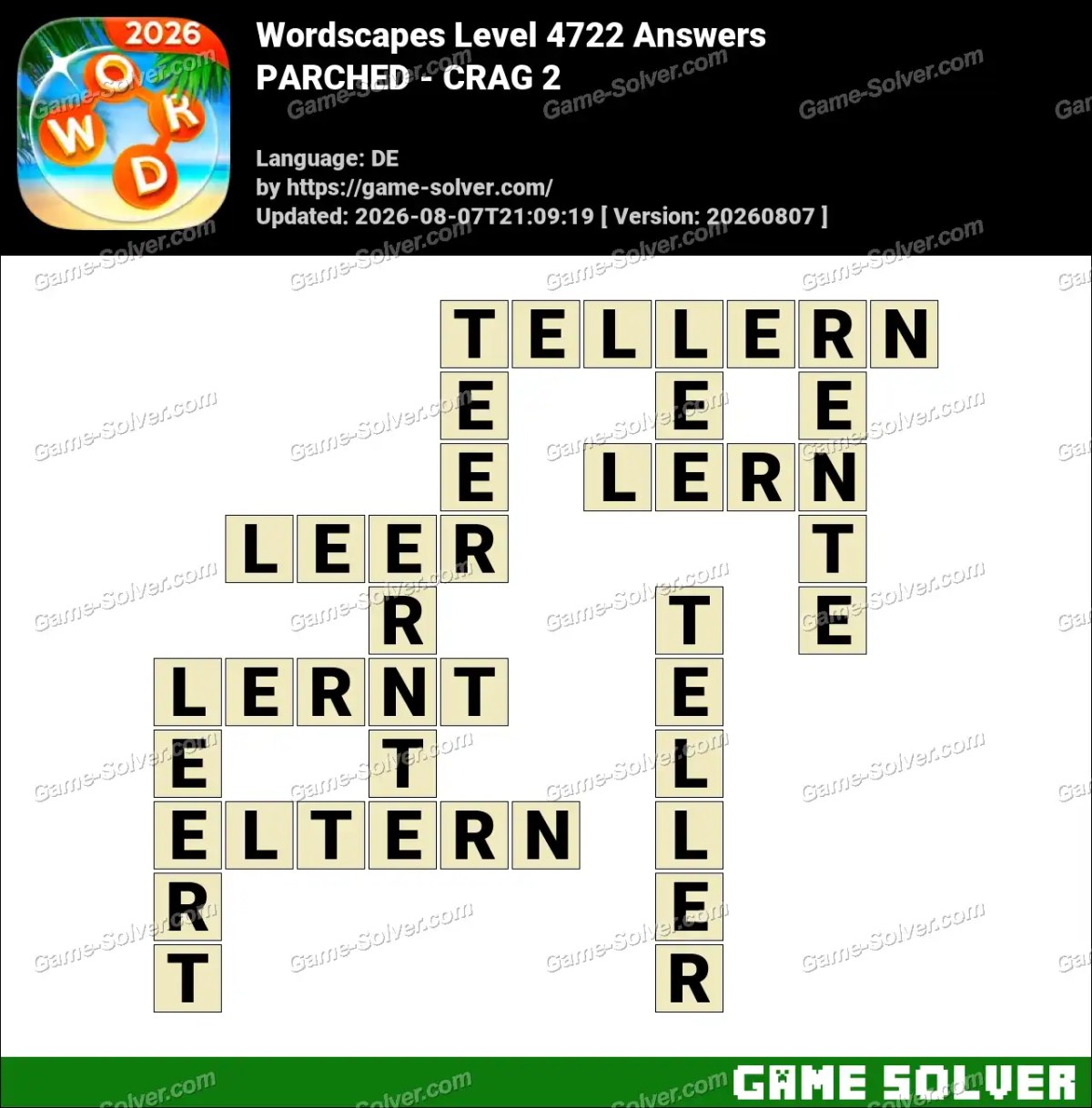 Wordscapes Deutsche Level 4722 Answers — PARCHED - CRAG 2