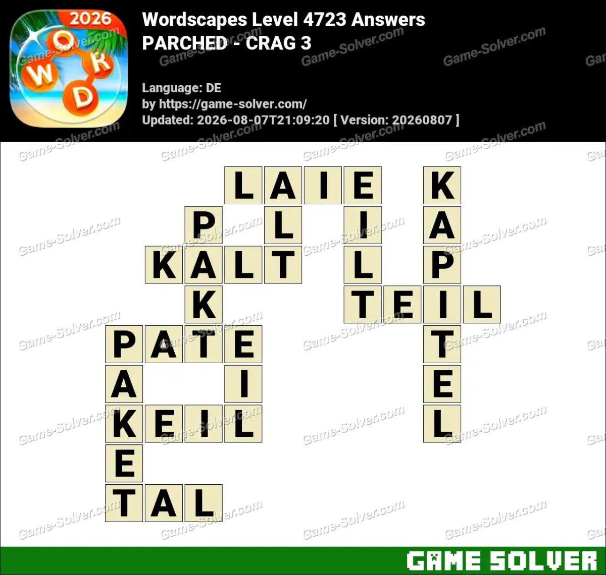 Wordscapes Deutsche Level 4723 Answers — PARCHED - CRAG 3