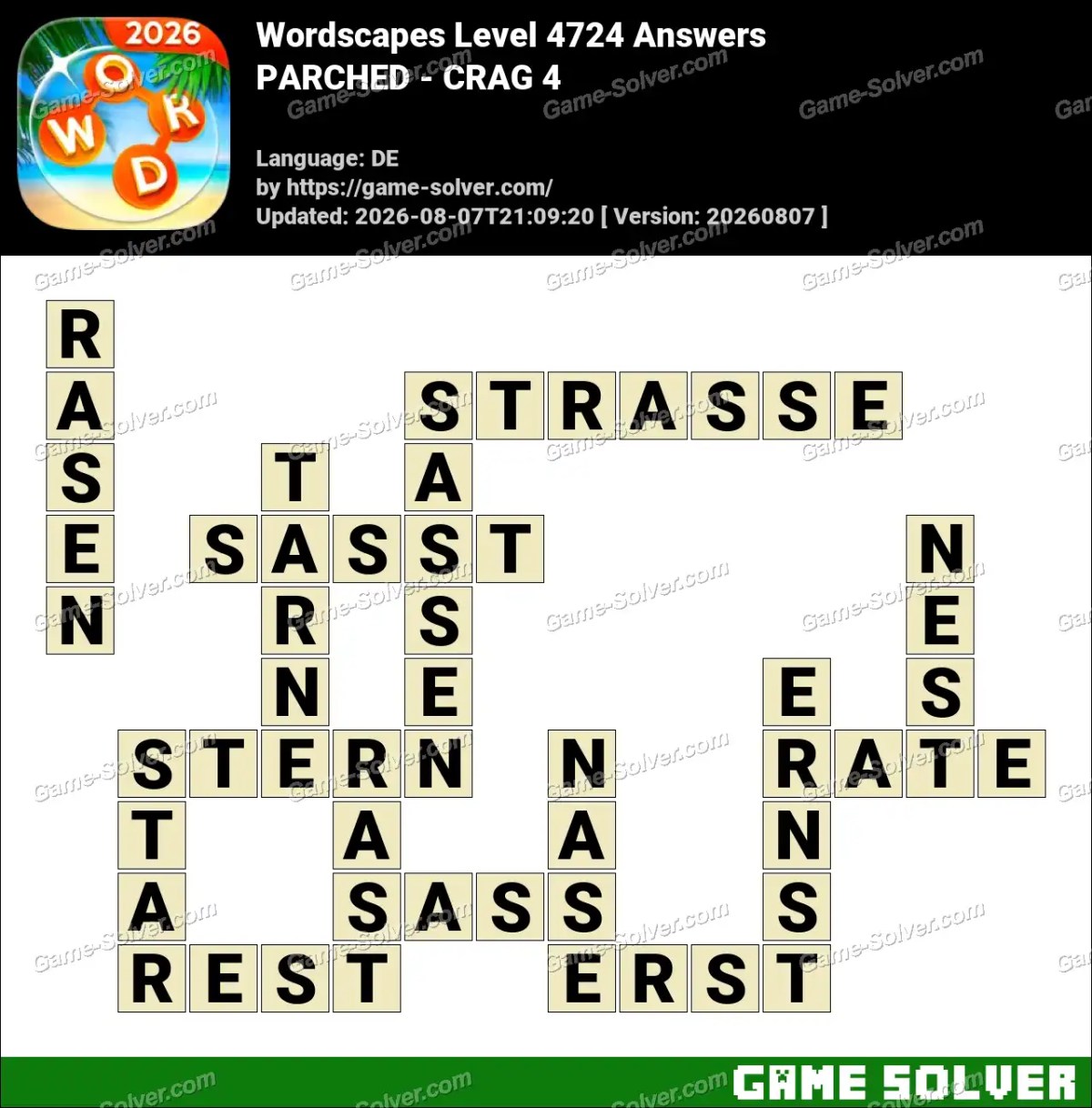Wordscapes Deutsche Level 4724 Answers — PARCHED - CRAG 4