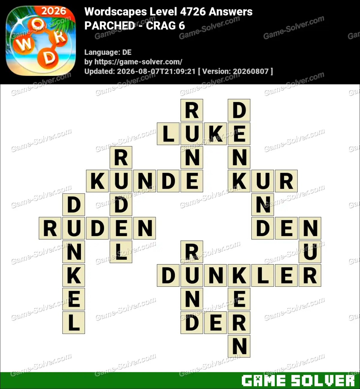 Wordscapes Deutsche Level 4726 Answers — PARCHED - CRAG 6