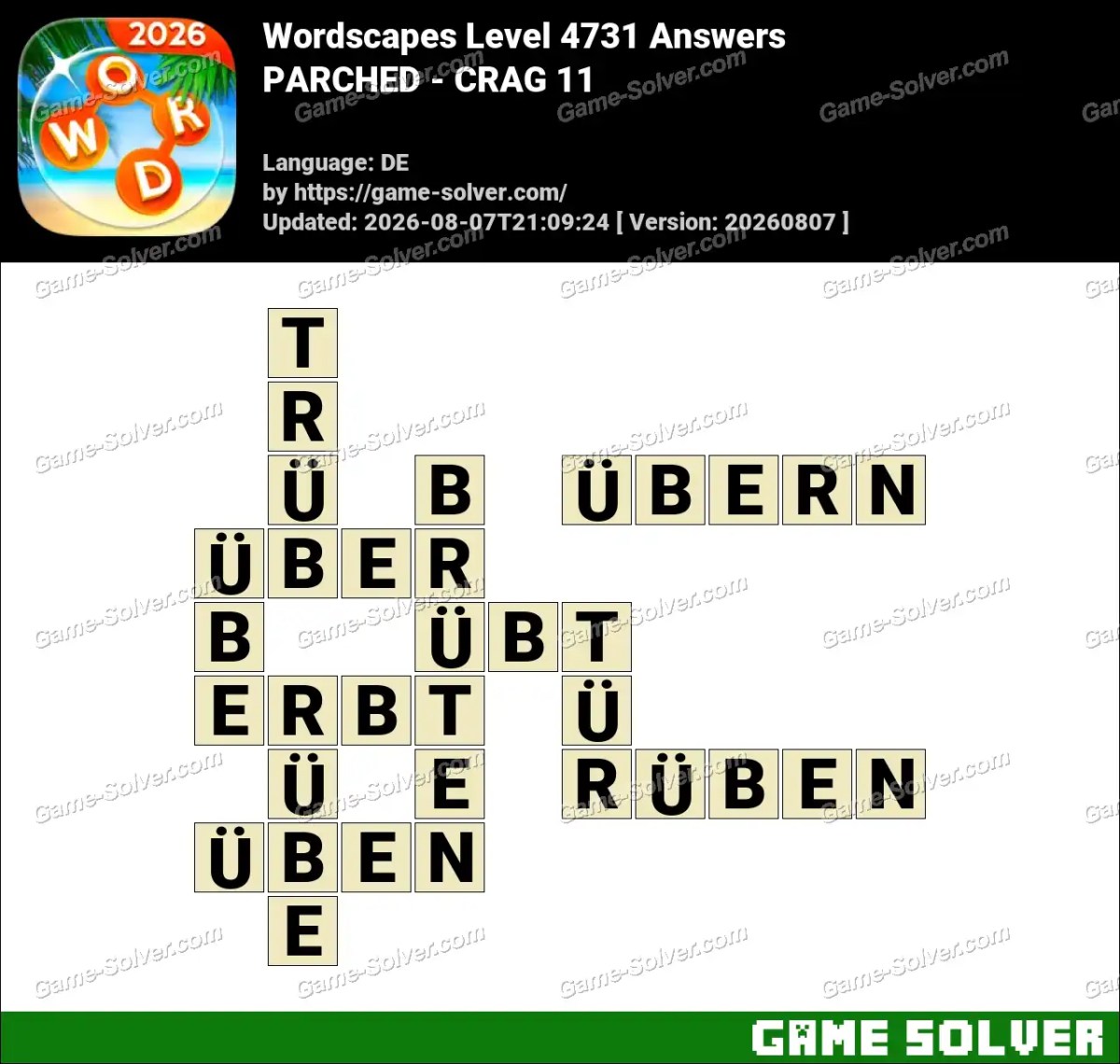 Wordscapes Deutsche Level 4731 Answers — PARCHED - CRAG 11