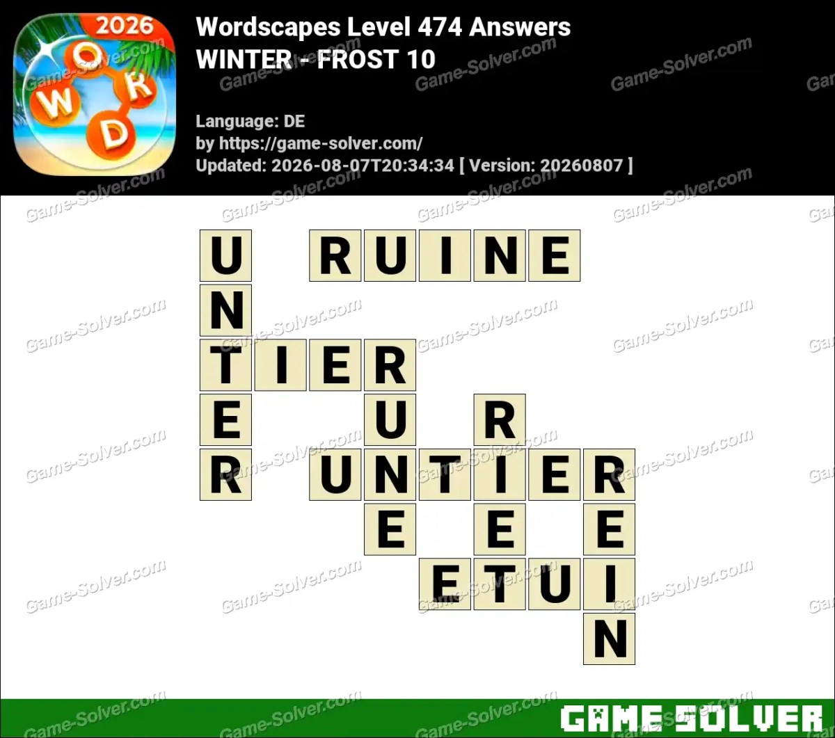 Wordscapes Deutsche Level 474 Answers — WINTER - FROST 10 Wordscapes Deutsche Level 474 Answers — WINTER - FROST 10