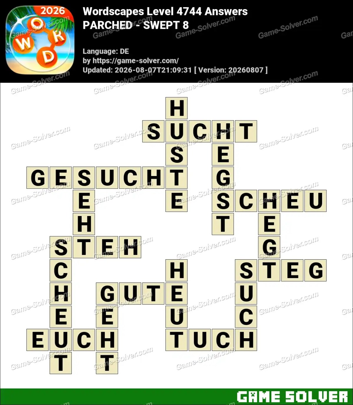 Wordscapes Deutsche Level 4744 Answers — PARCHED - SWEPT 8