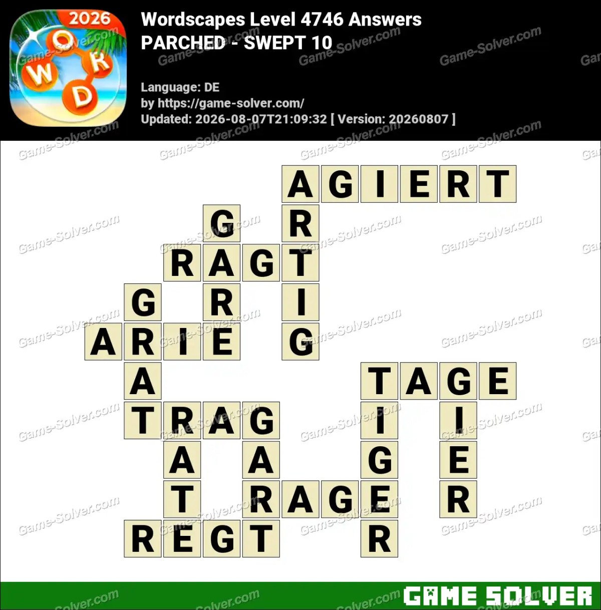 Wordscapes Deutsche Level 4746 Answers — PARCHED - SWEPT 10