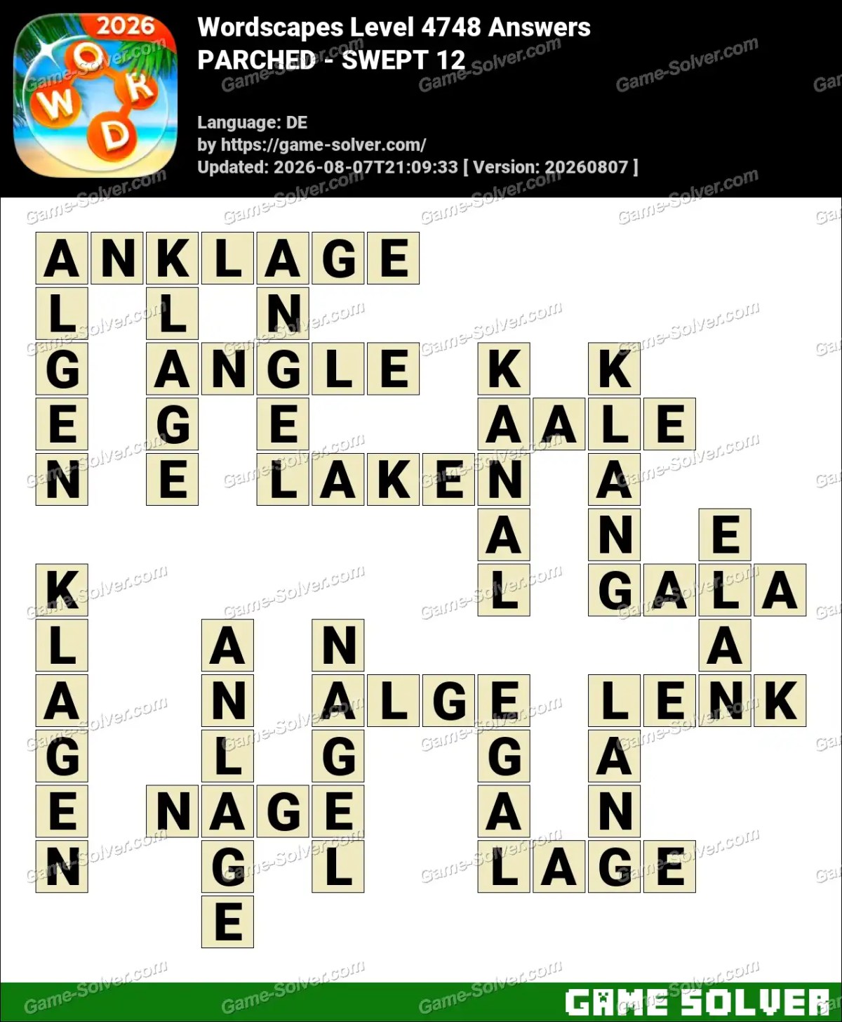 Wordscapes Deutsche Level 4748 Answers — PARCHED - SWEPT 12