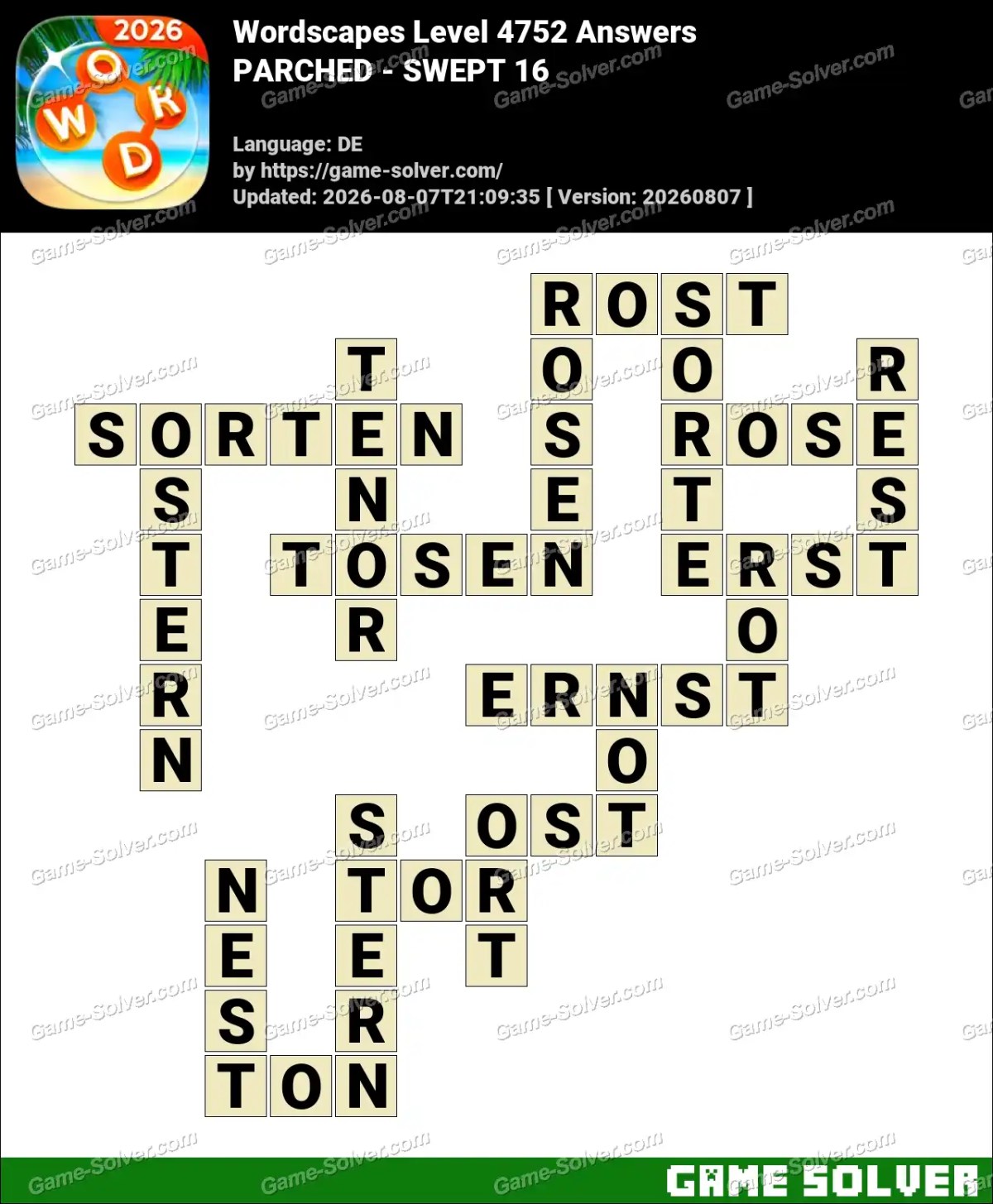 Wordscapes Deutsche Level 4752 Answers — PARCHED - SWEPT 16
