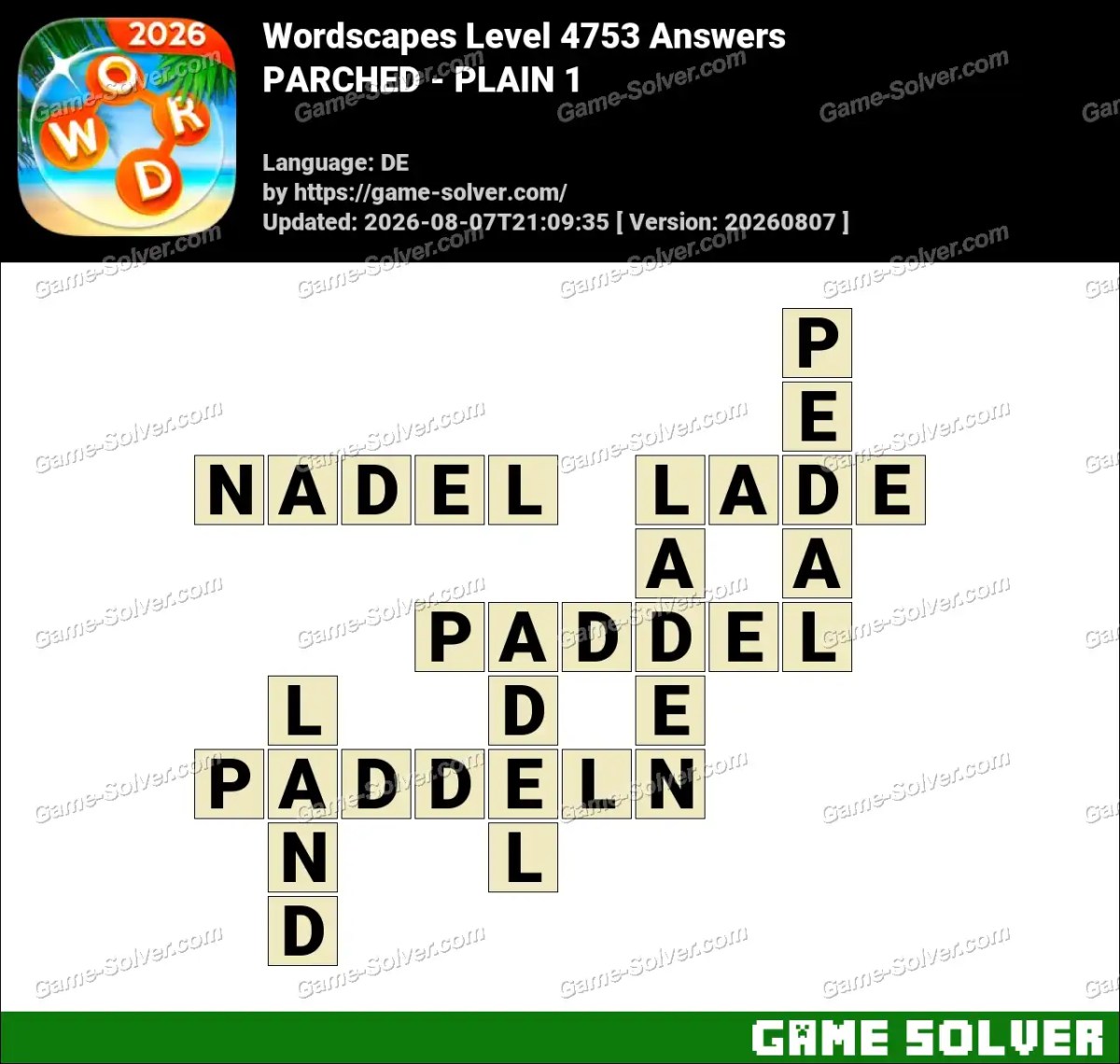 Wordscapes Deutsche Level 4753 Answers — PARCHED - PLAIN 1